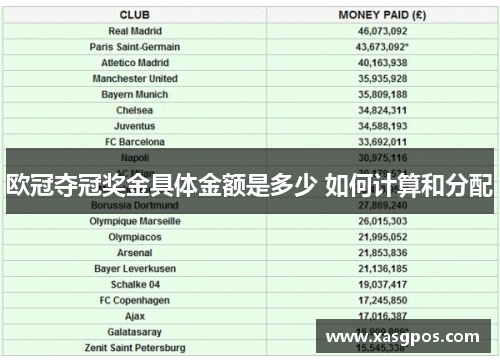 欧冠夺冠奖金具体金额是多少 如何计算和分配