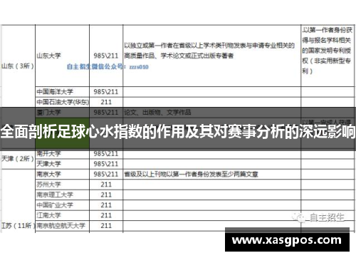 全面剖析足球心水指数的作用及其对赛事分析的深远影响